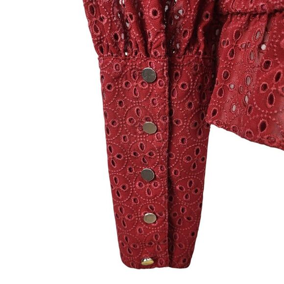 Robert Rodriguez Size 2 Designer Red Top Embroidered Eyelets Ruffles BOHO - Picture 16 of 16
